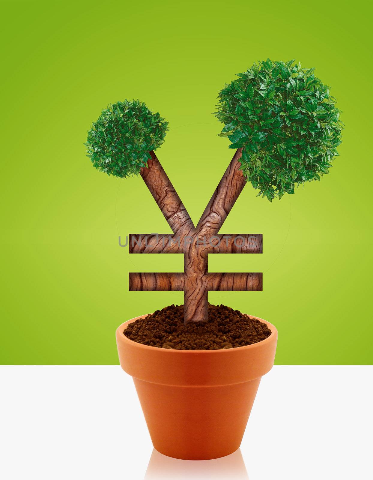 Money tree made of Yen sign, a business concept of growing business and investments