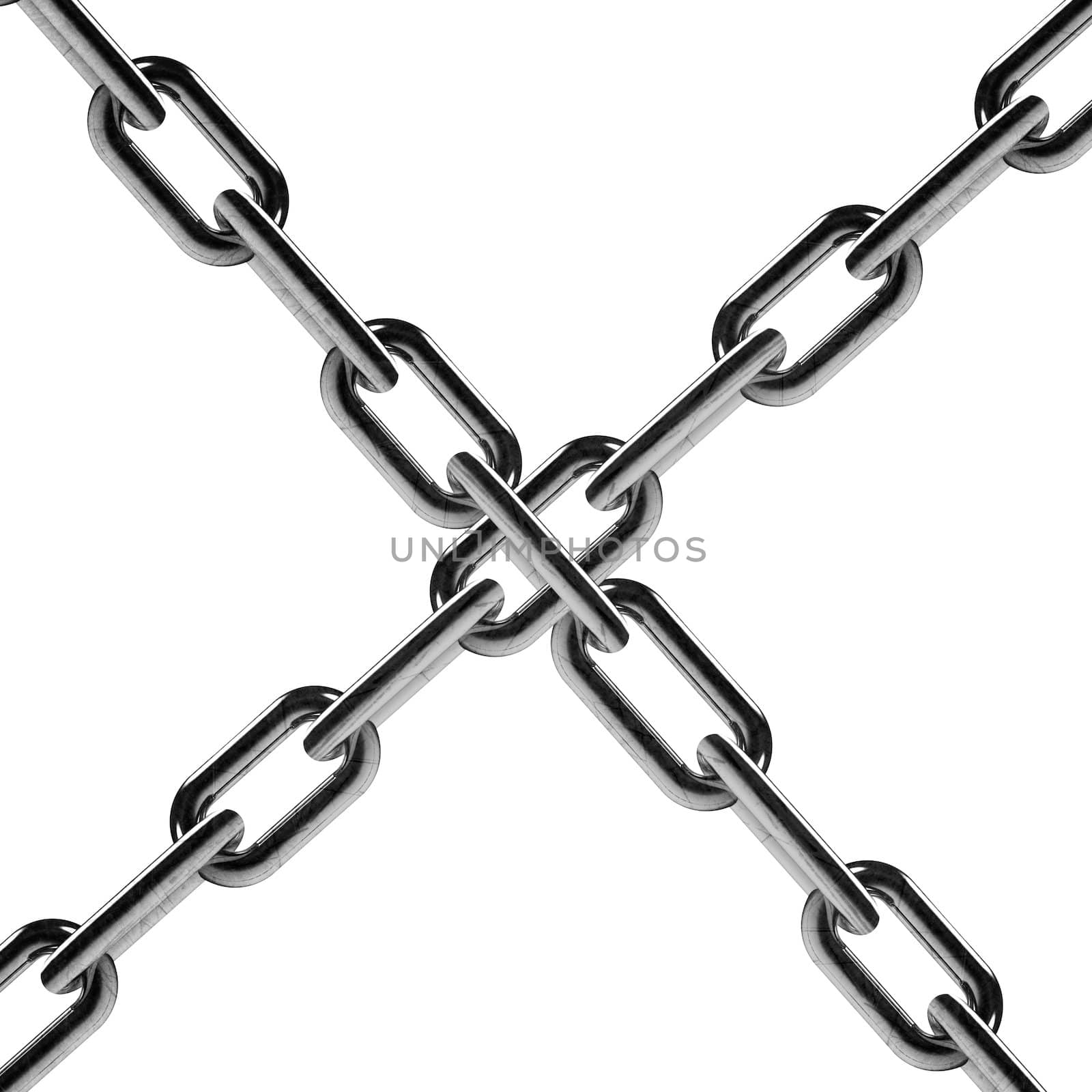 Metal chain parts isolated on white background.
