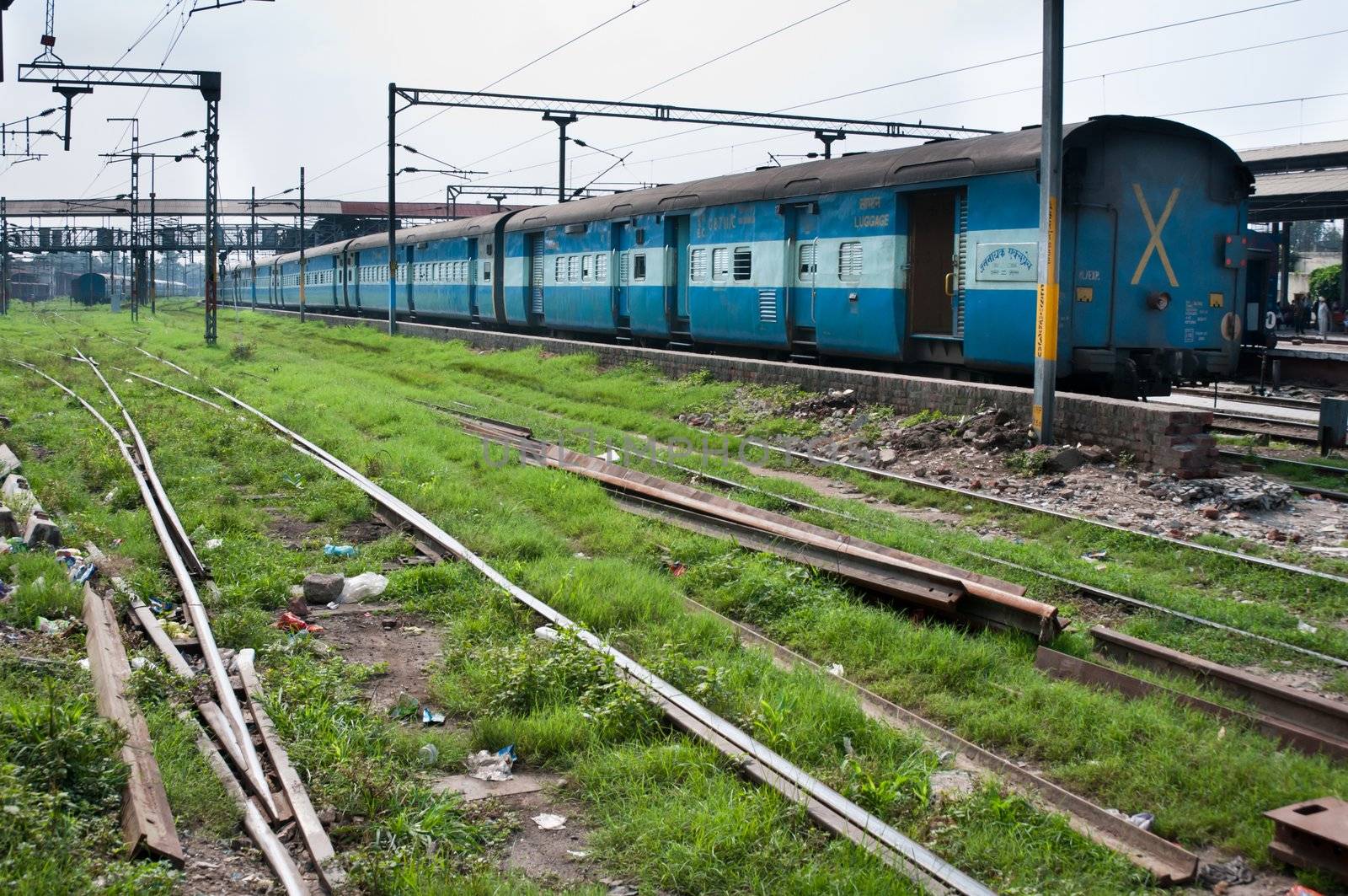 Amritsar, India - August 26, 2011: Train of the great Indian railway transport system without passengers on the station