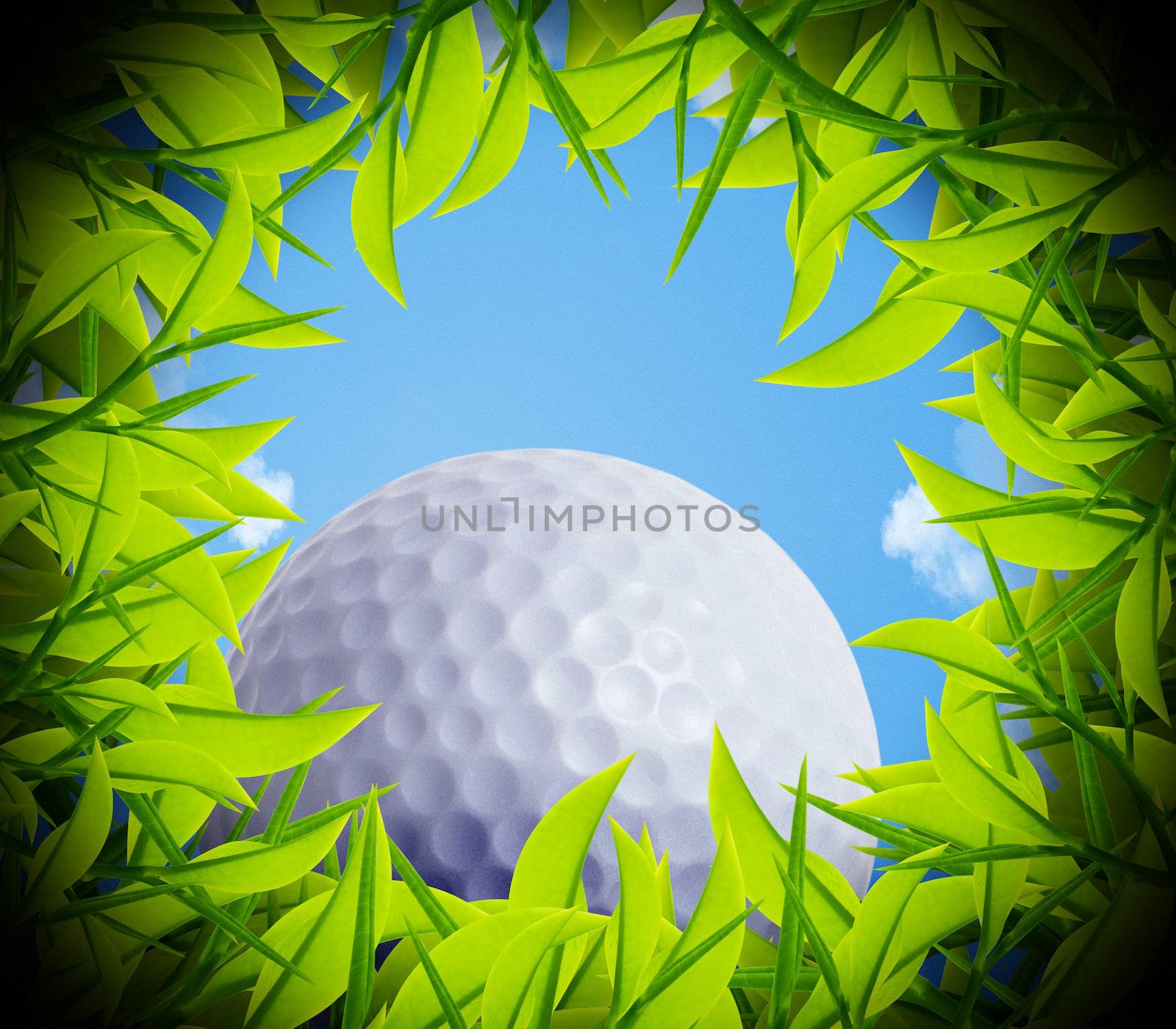 Golfball on the hole edge, view from inside the hole.