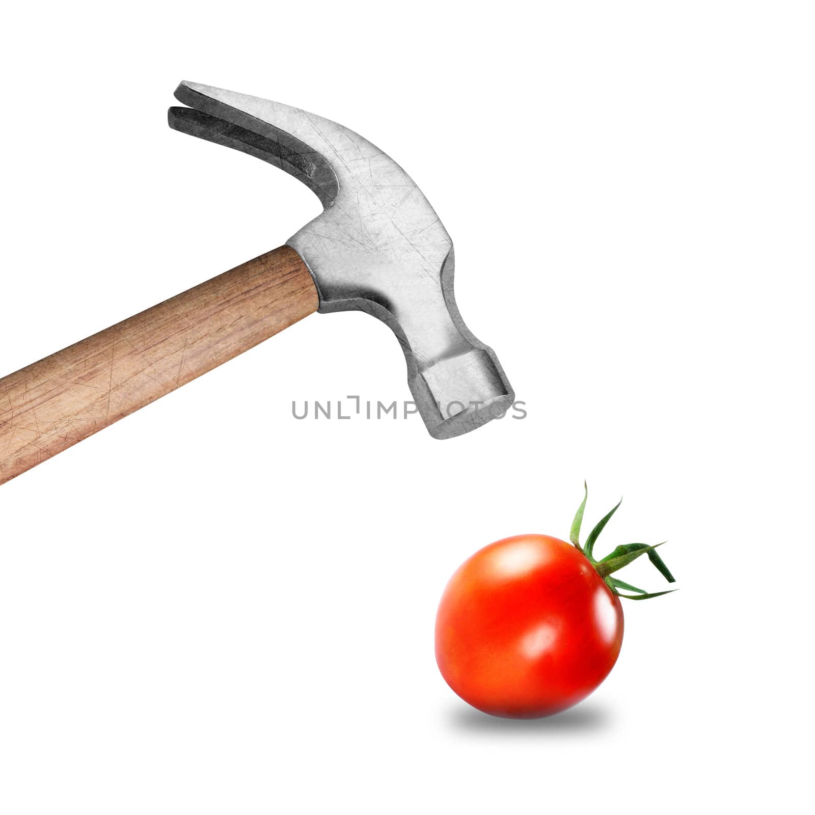 Hammer hitting a tomato.