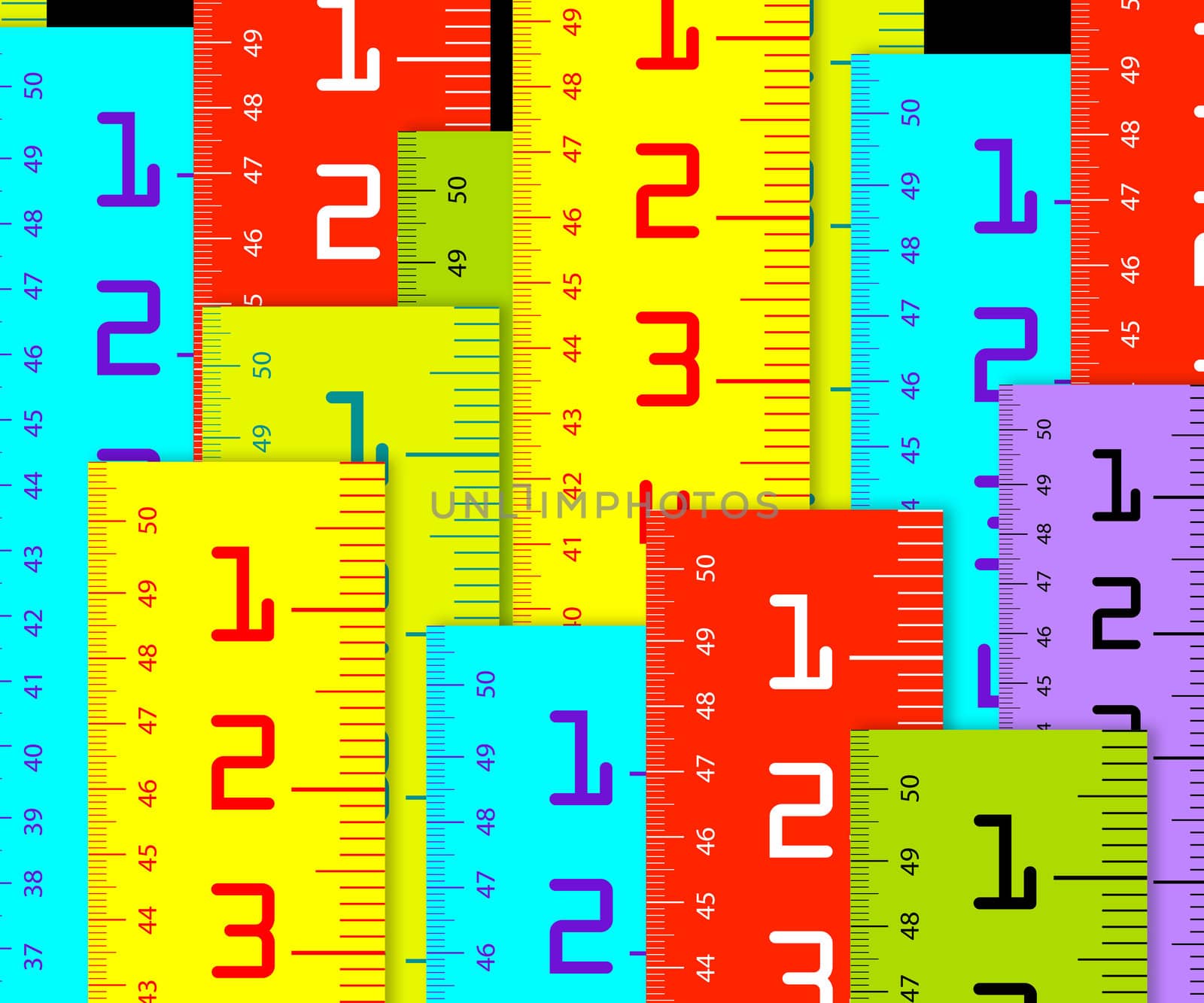 colorful Millimeter and inch rulers isolated on a white background.