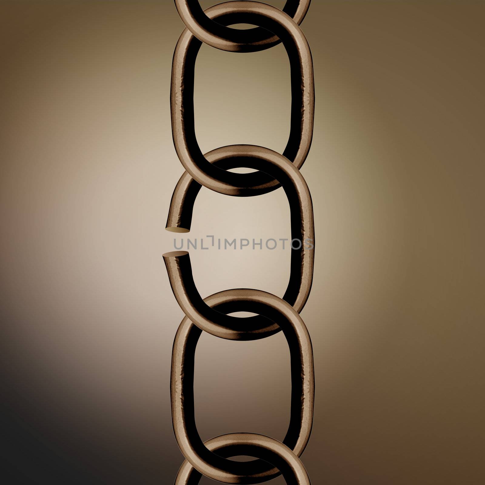 Broken metal chain parts background.