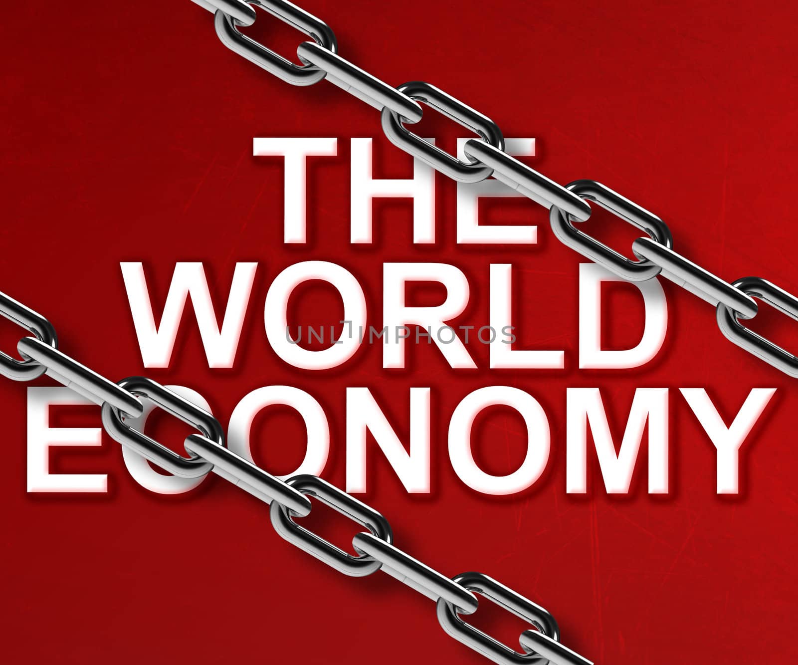Metal chain over "the world economy", financial crisis conceptual image.