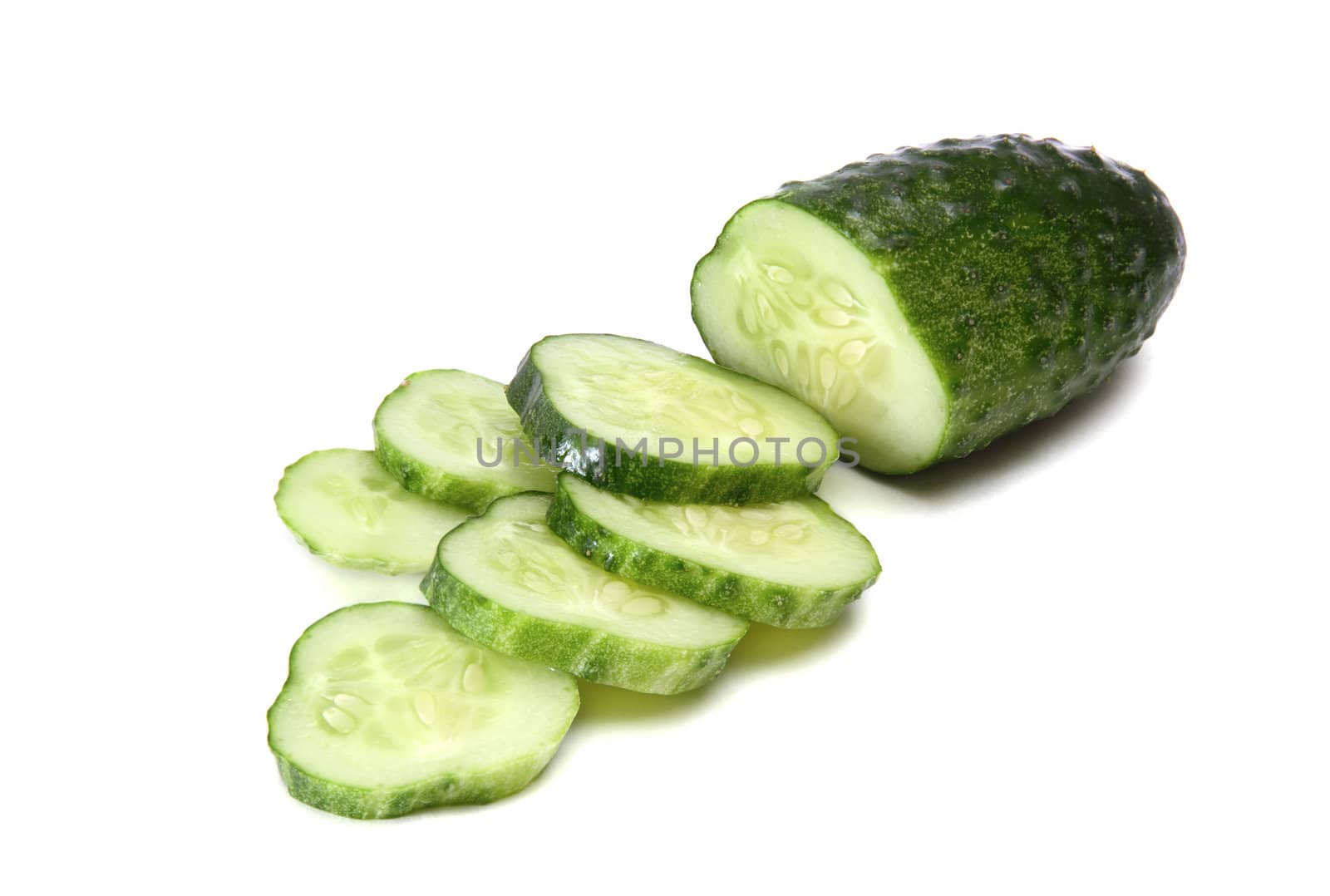 sliced cucumber isolated on white background