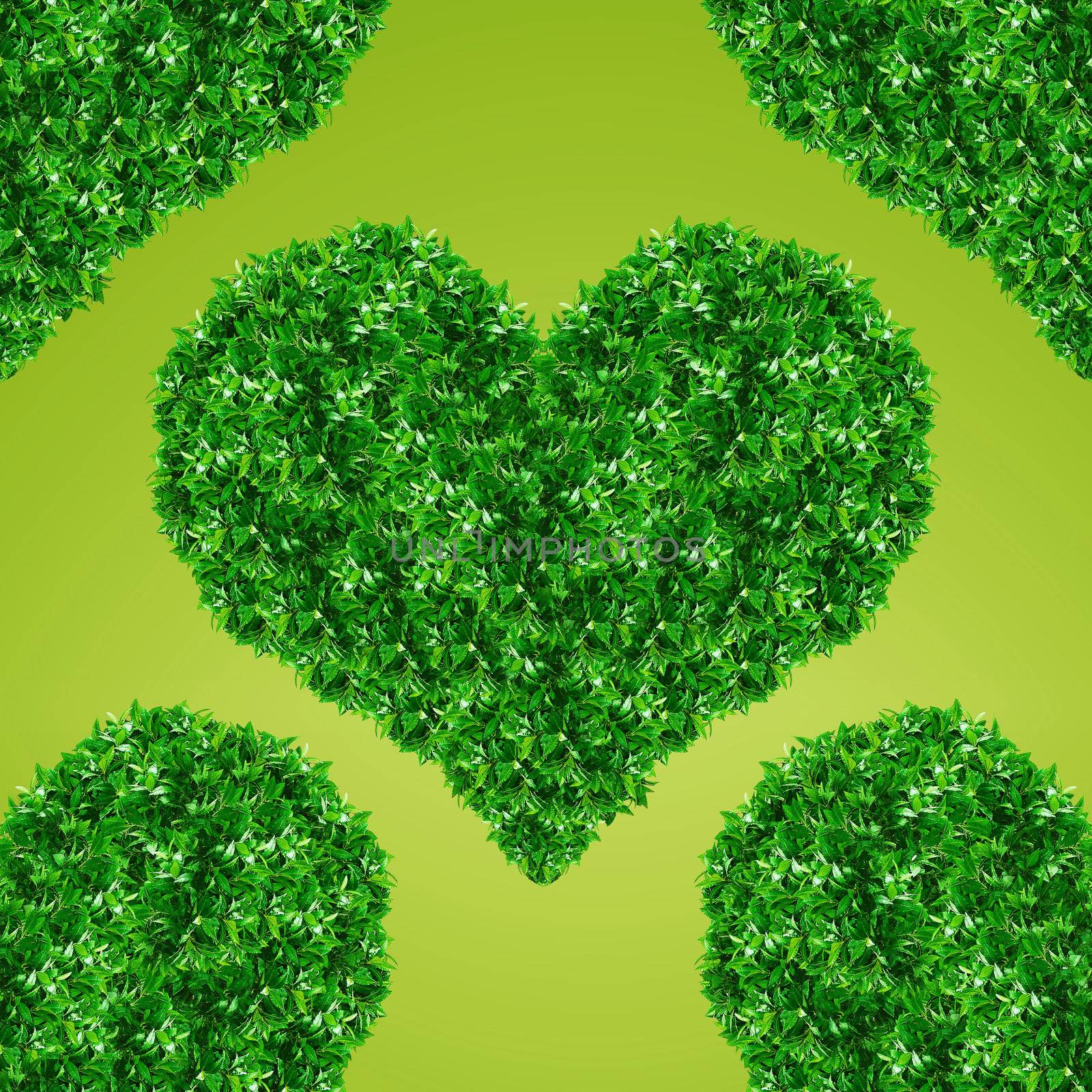 Green Heart Sign made from grass green background.
