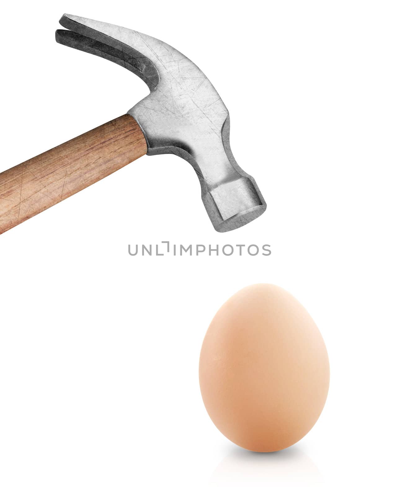 Hammer hitting an egg .