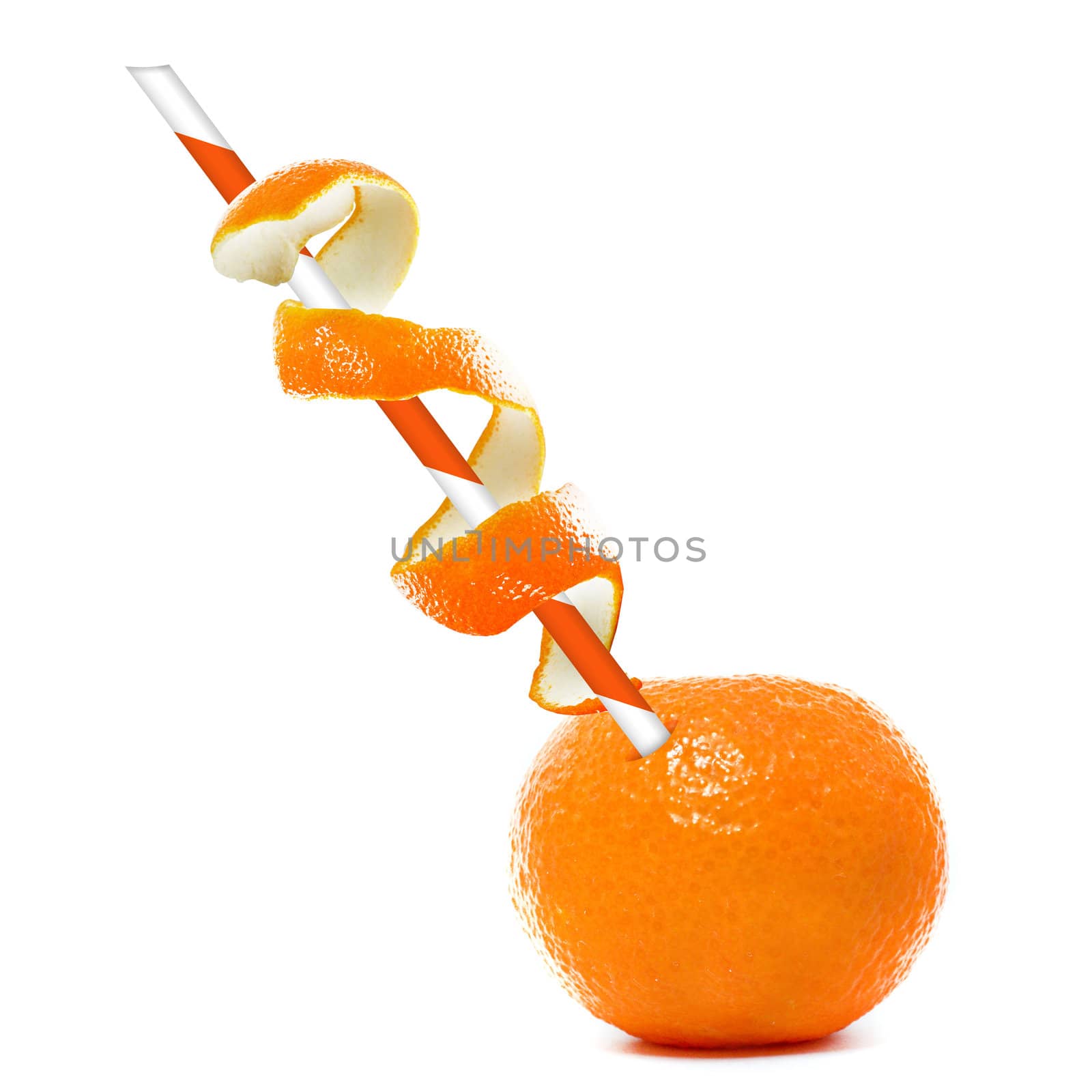 Fresh Orange and slices of orange with straw.