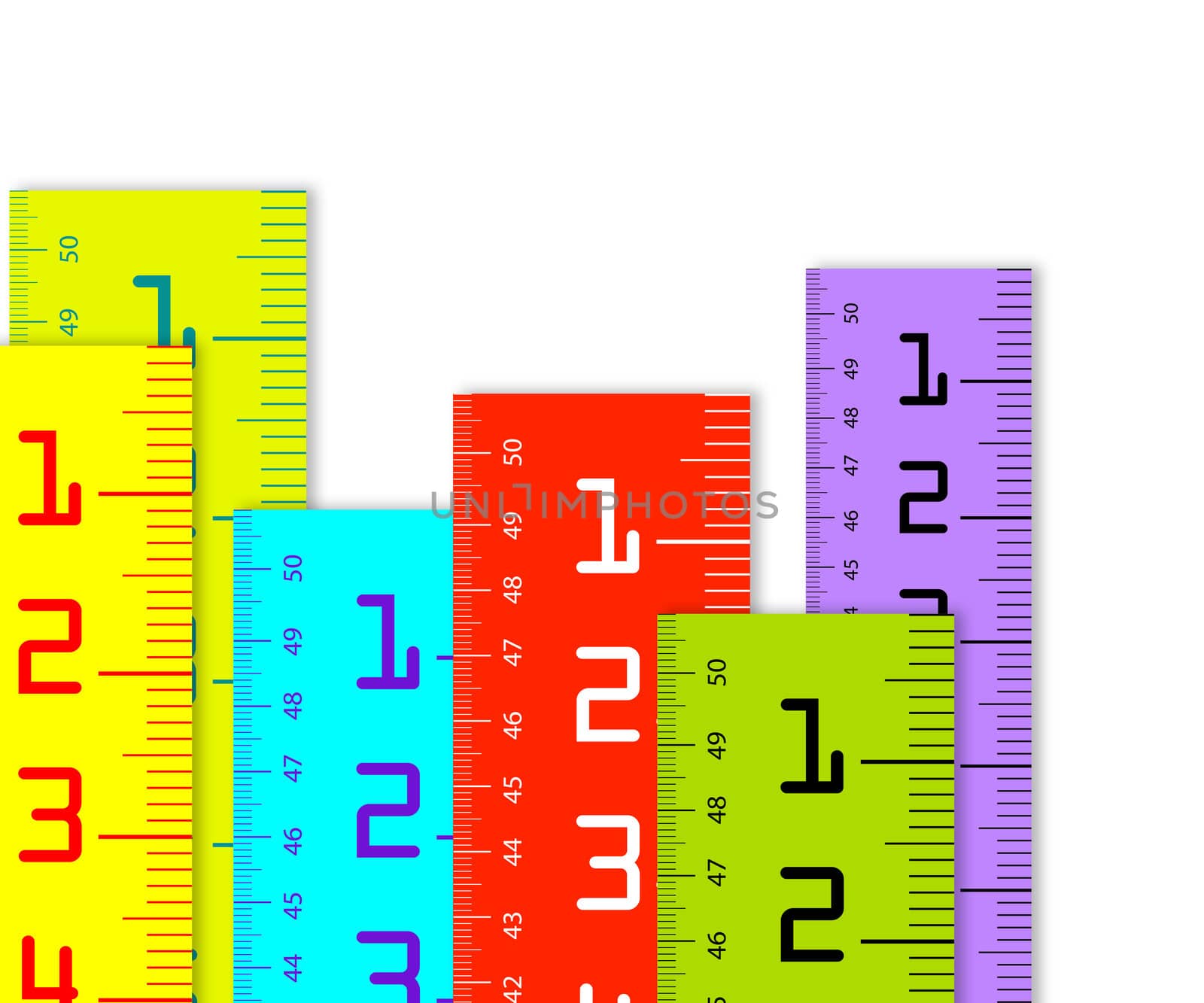 colorful Millimeter and inch rulers isolated on a white background.