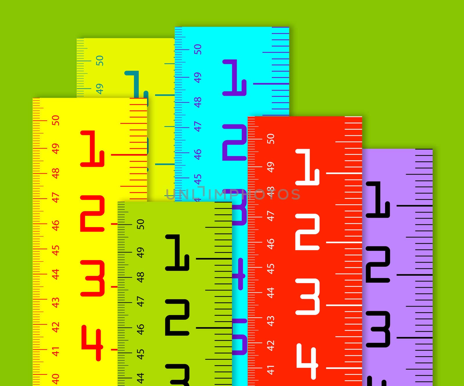 colorful Millimeter and inch rulers isolated on a white background.