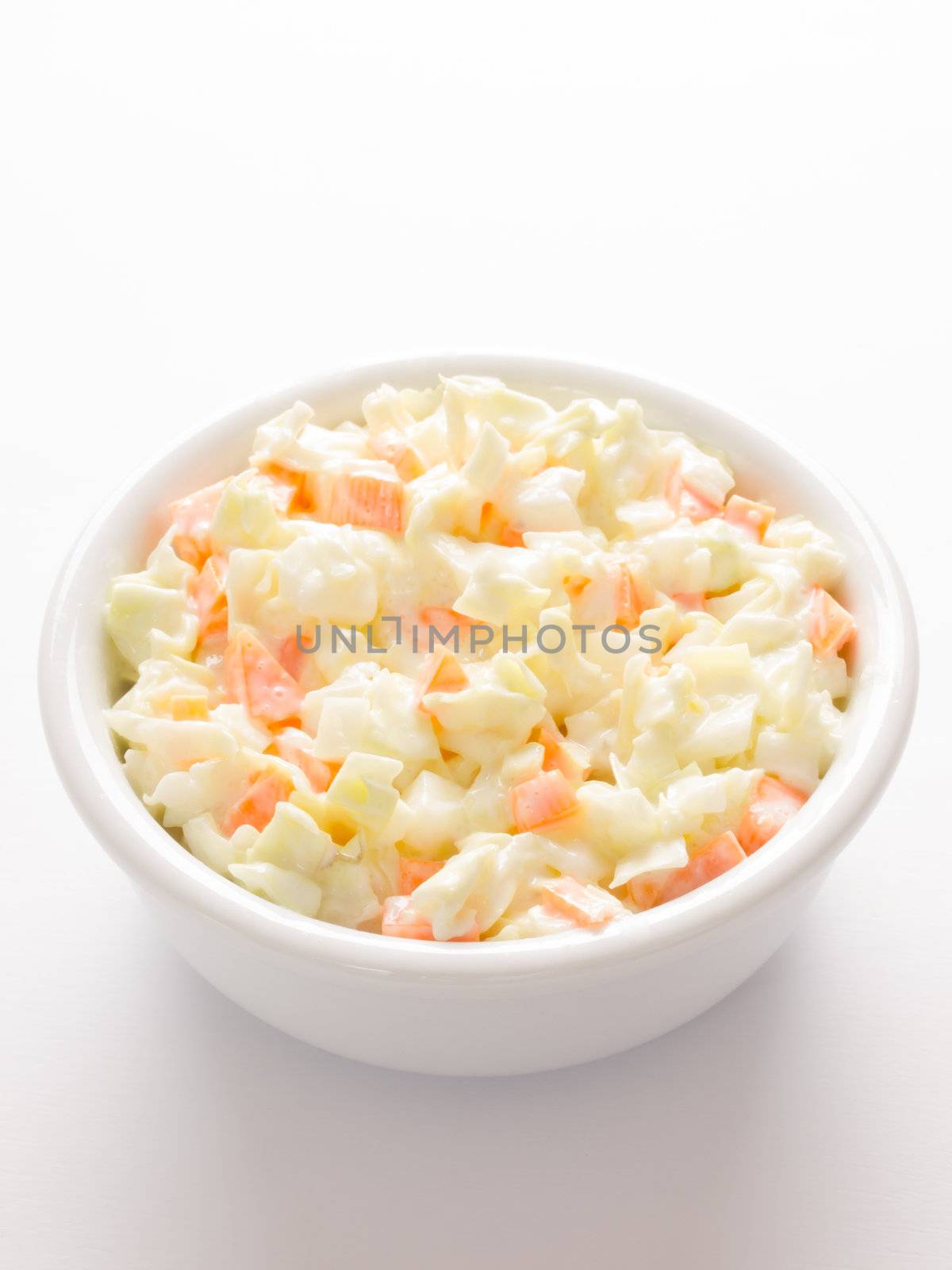 close up of a bowl of coleslaw salad