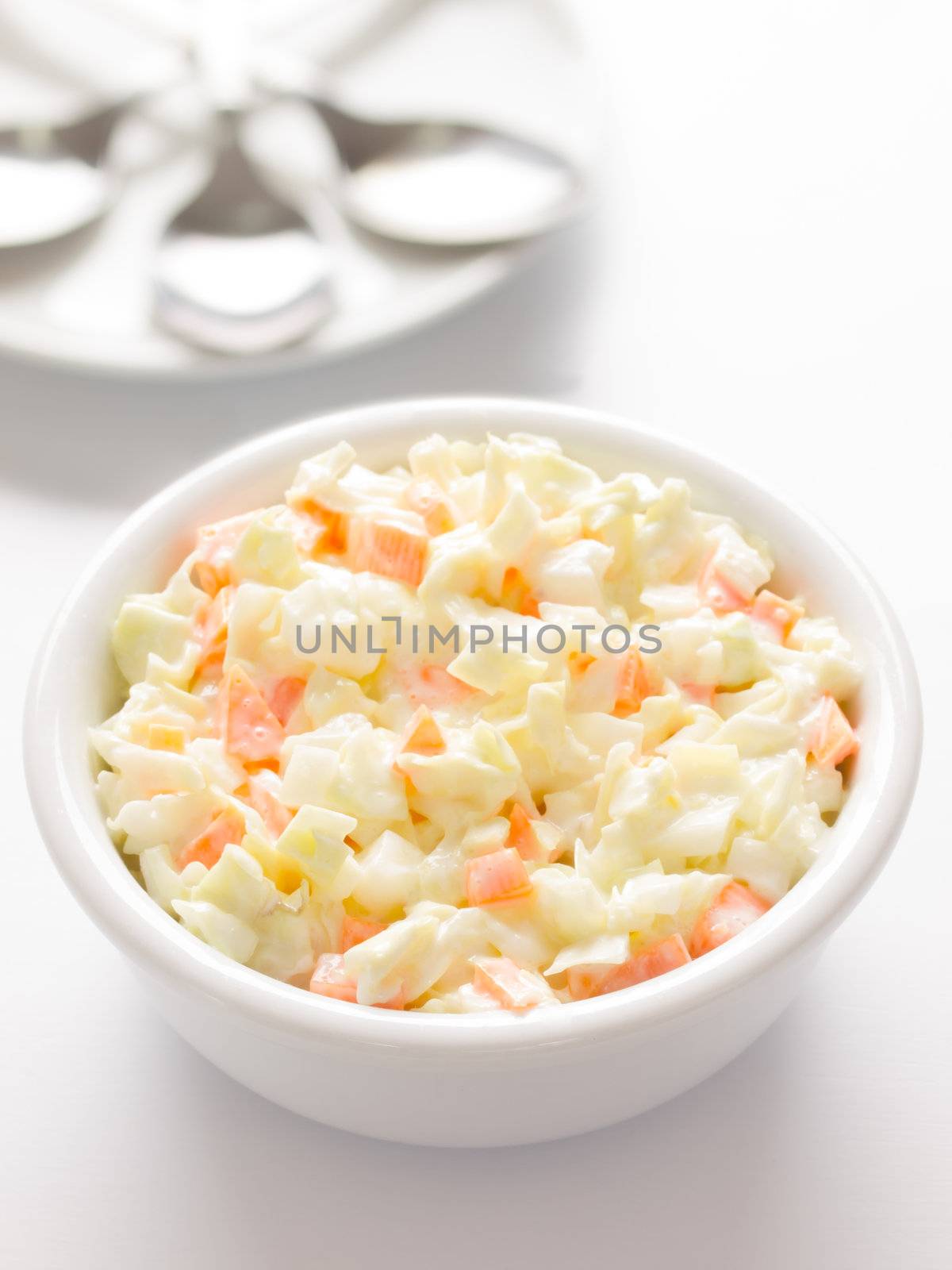 close up of a bowl of coleslaw salad