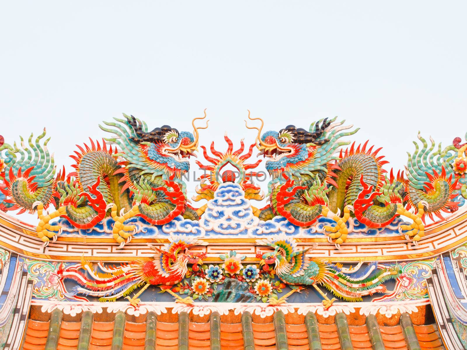 The Chinese dragon statue on the roof