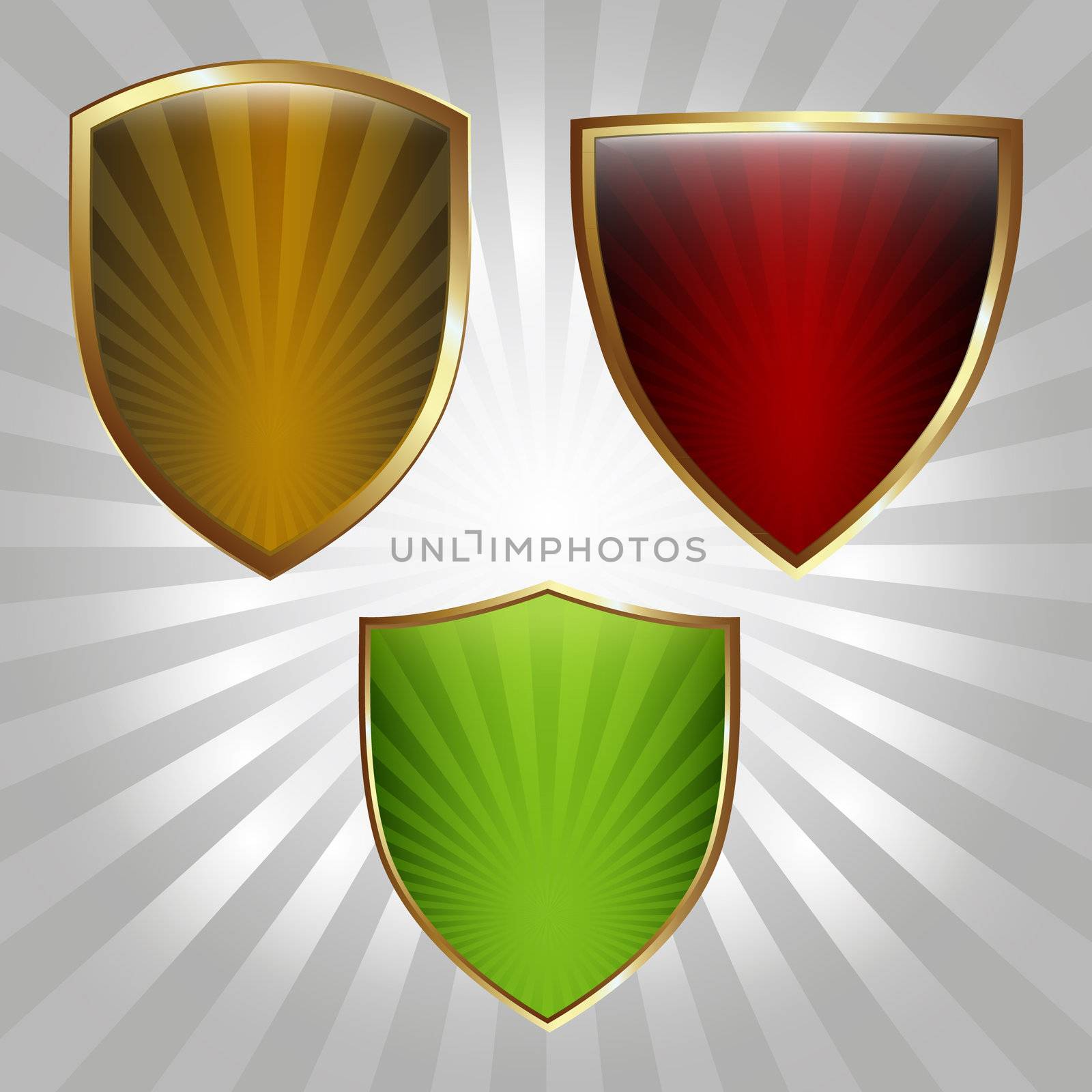 Set of three shields with blank space for text