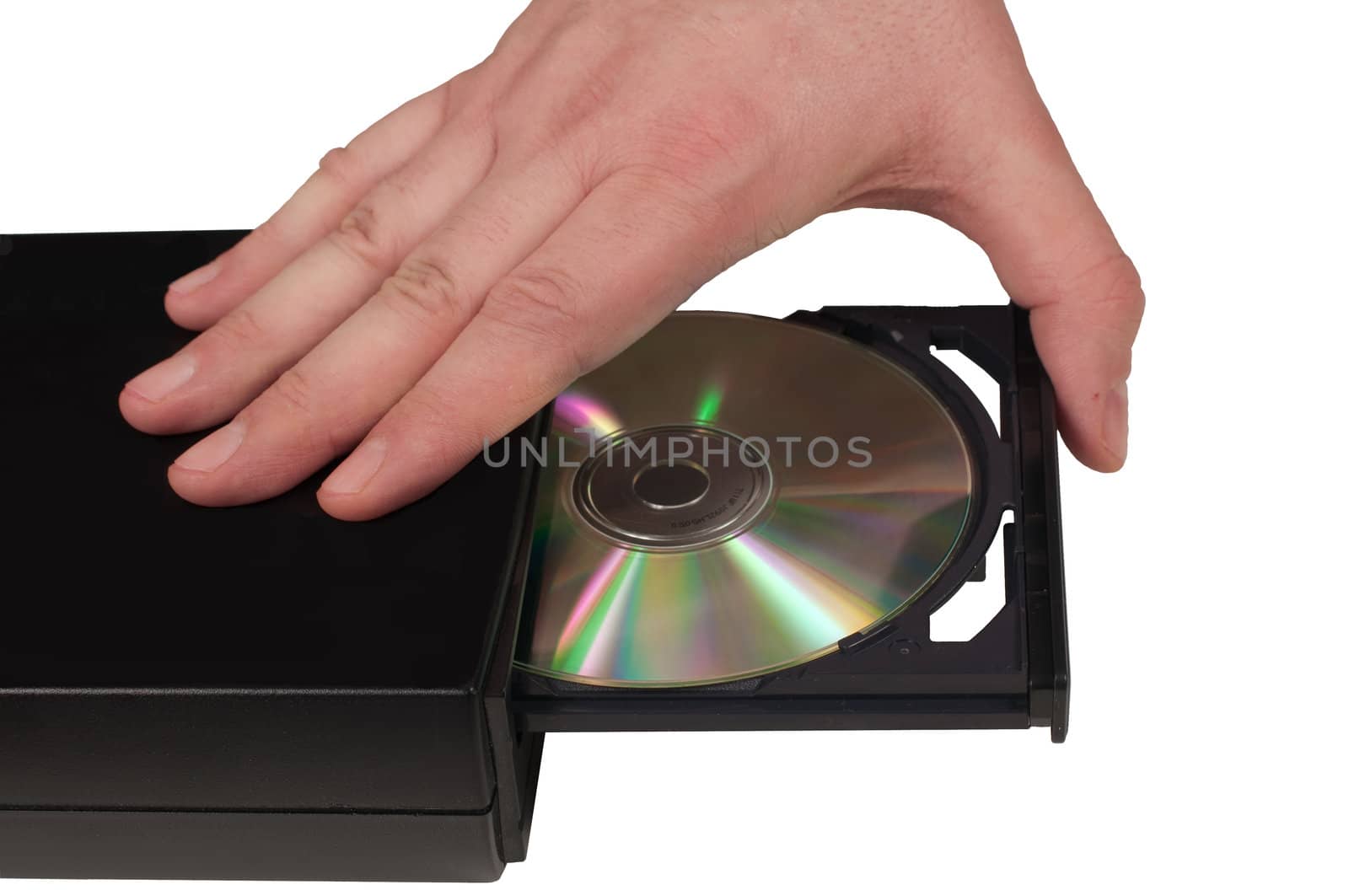 Hand placing a CD in a drive tray (3/3) by bigmagic