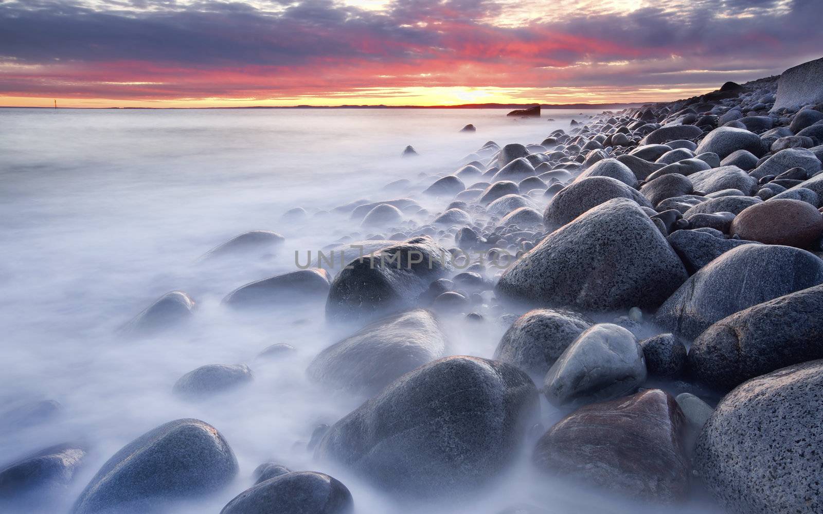 Sunset in wintertime at the Norwegian coast, Moelen