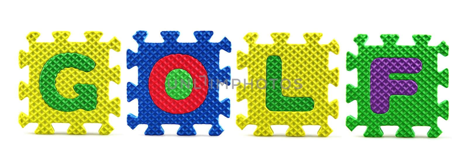 Alphabet puzzle pieces on white background