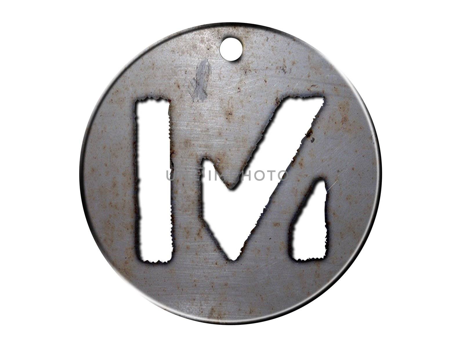 one letter of metallic disc alphabet 