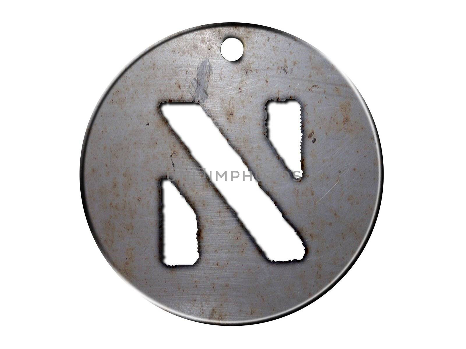 one letter of metallic disc alphabet 