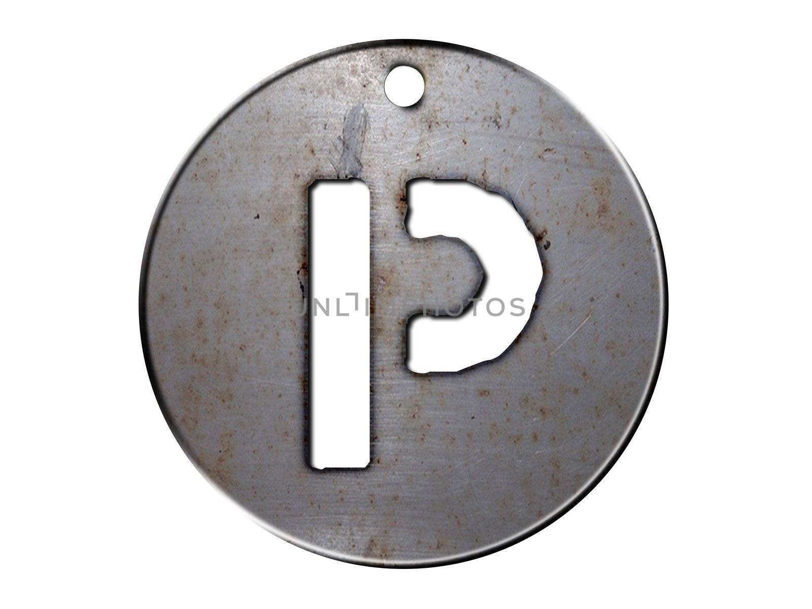 one letter of metallic disc alphabet 