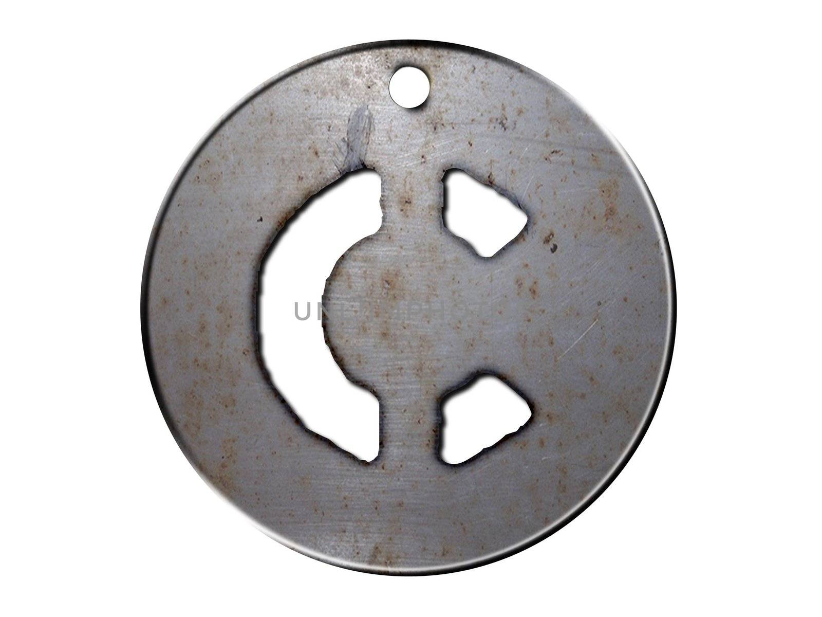 one letter of metallic disc alphabet 