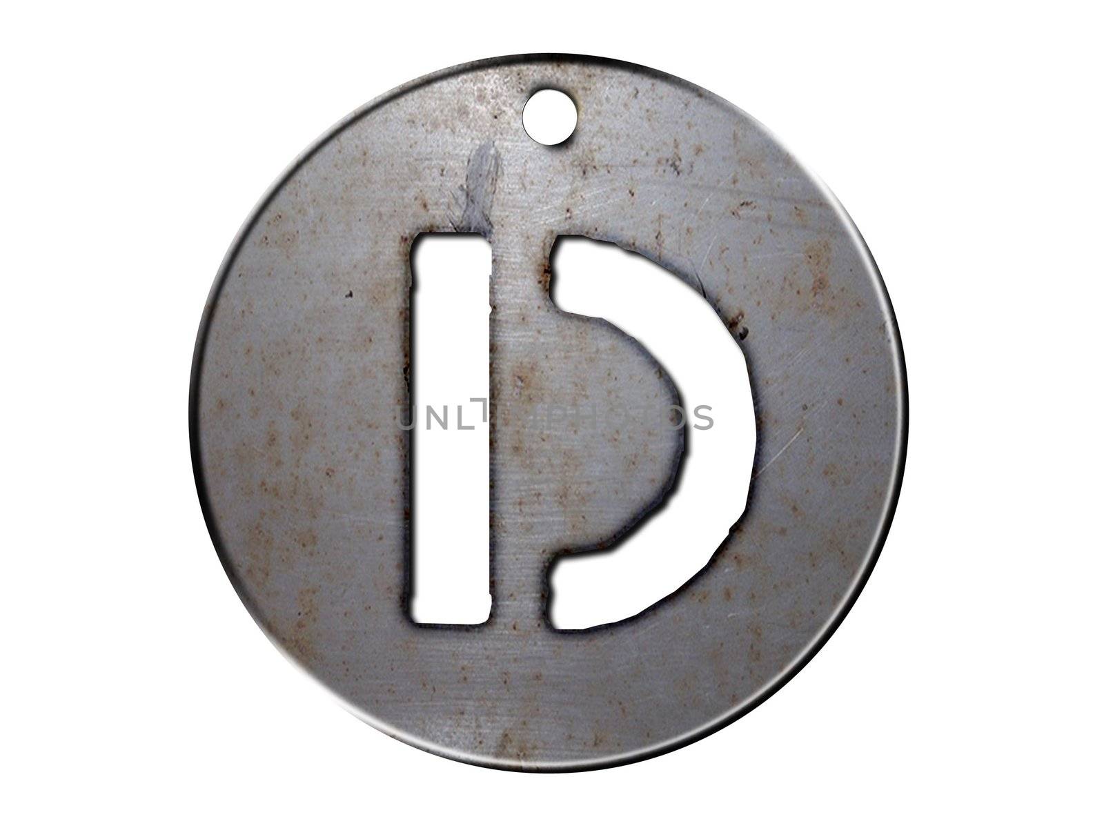 one letter of metallic disc alphabet 