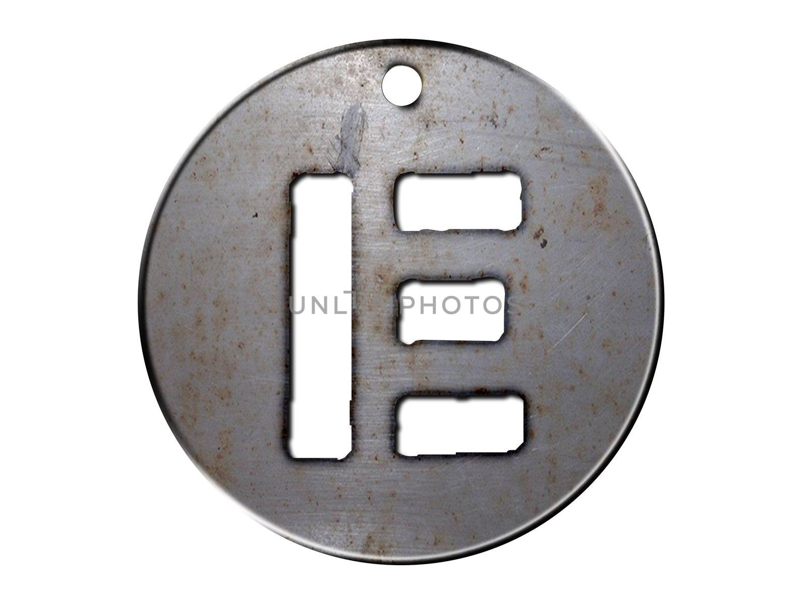 one letter of metallic disc alphabet 