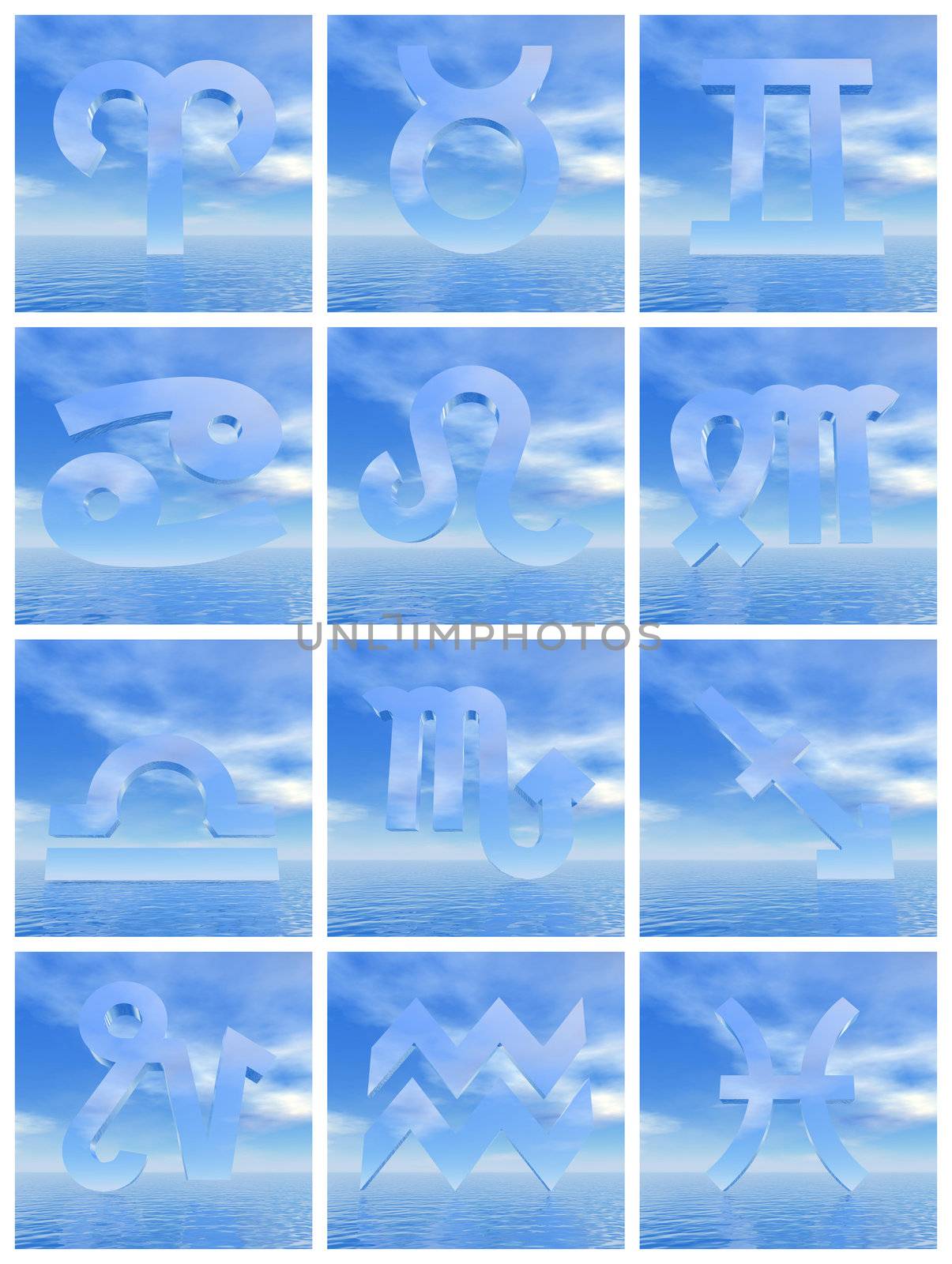 Set of blue zodiac symbol icons