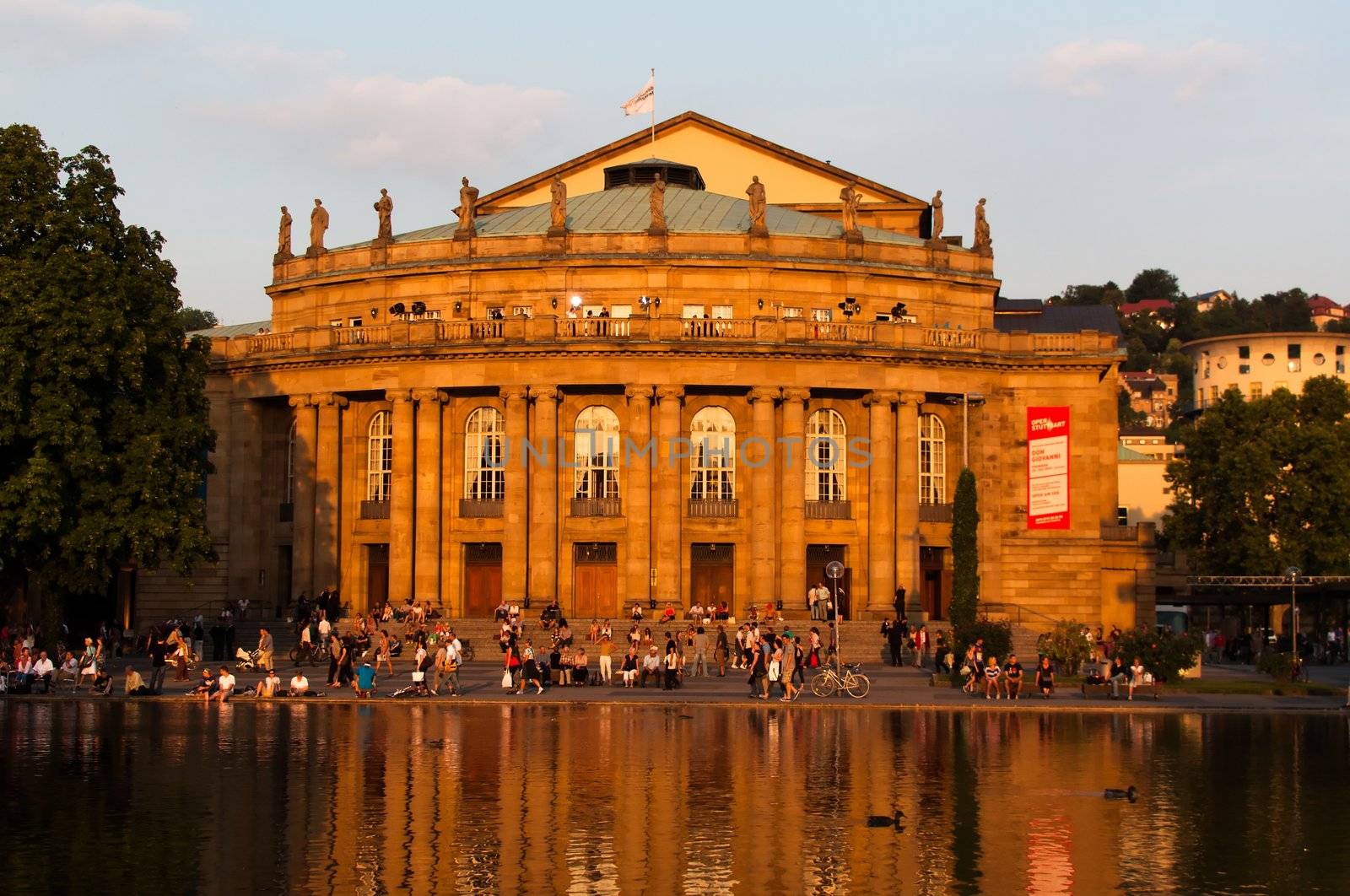 STUTTGART, GERMANY - JULY 25: More than 5.000 people are watching the public viewing of the premiere of Mozart�s opera �Don Giovanni� on a large screen in front of the Opera building in Stuttgart, Germany on July 25, 2012.