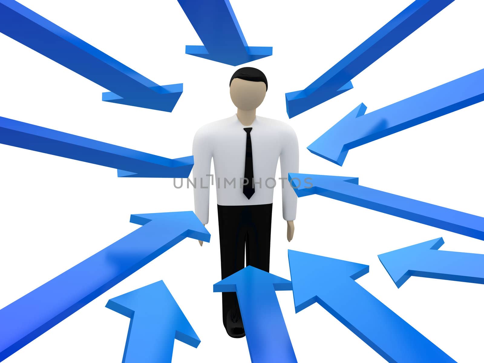 Many arrows are directed on the person