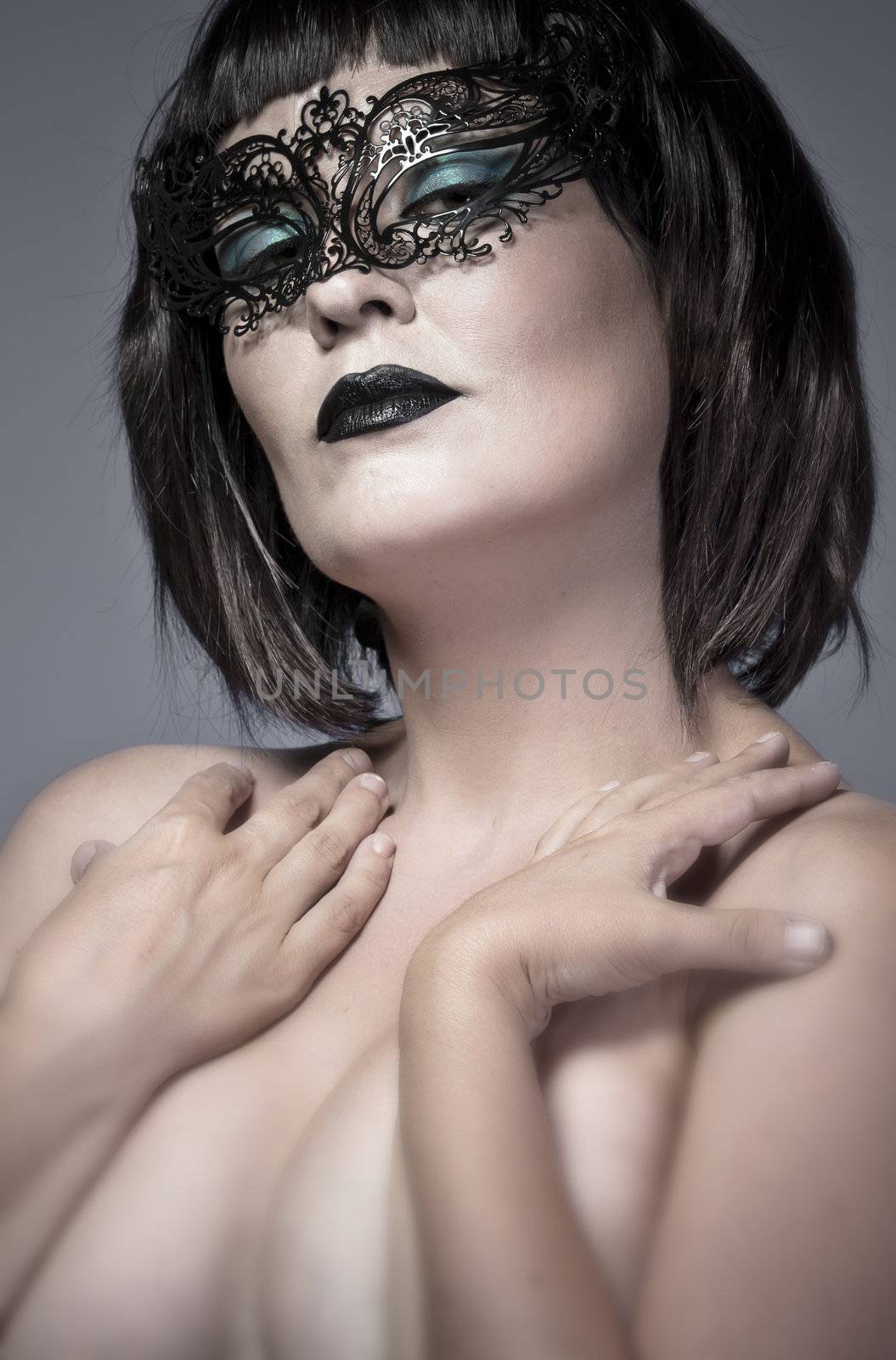 Nude woman with Venetian mask and corset, sensual, sexy and attr by FernandoCortes