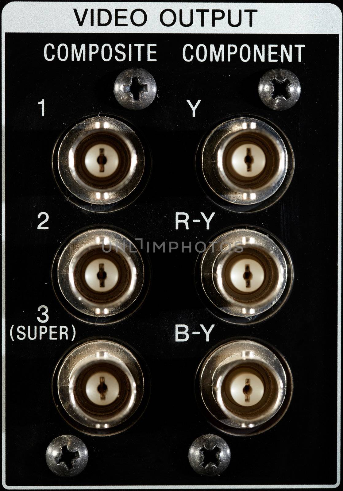 Macro shot of the 2 HD SDI-video cables and digital video connectors on the back of the professional vcr