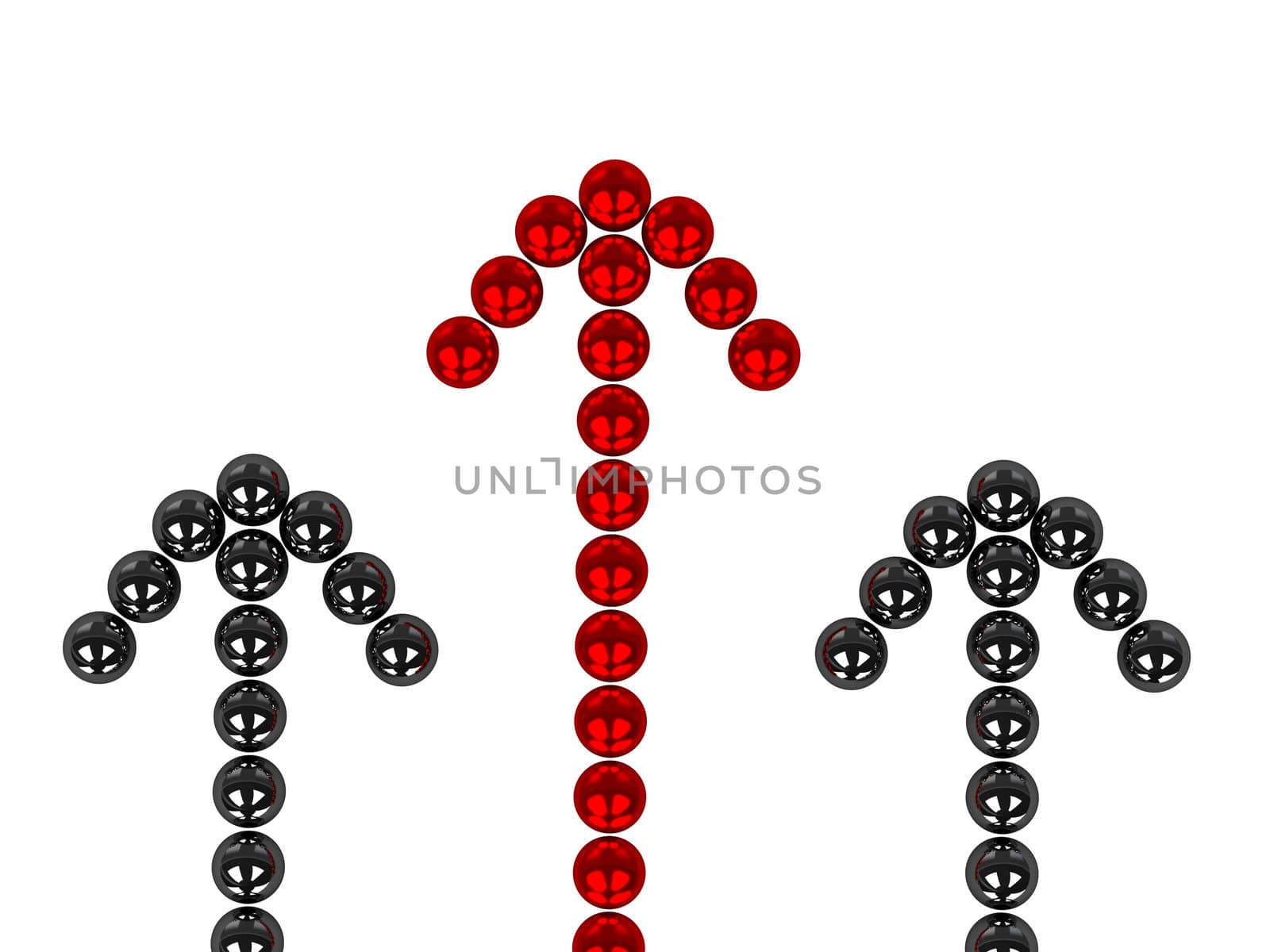Metallic arrows consisting of small metal balls