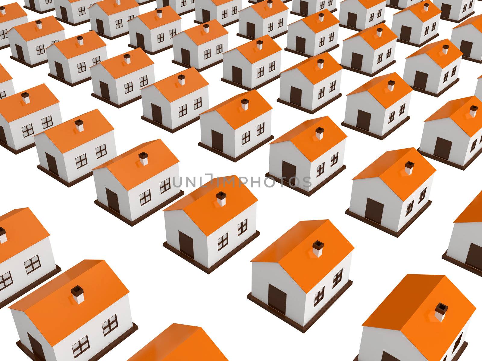 Many small houses on a white background
