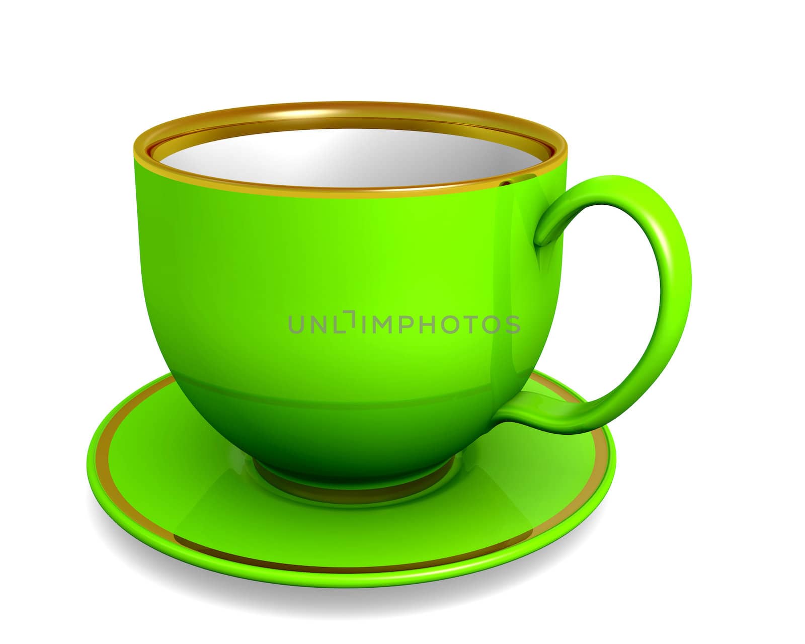 Cup, green color over white. 3d illustration