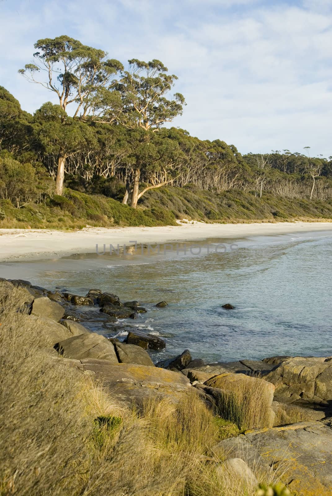 Secluded sandy beach at Fortescue bay, Tasmania, Australia