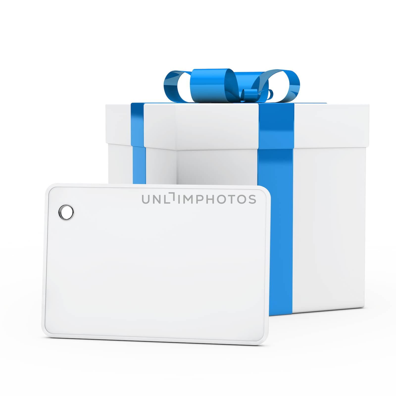 christmas white gift box blue ribbon signboard