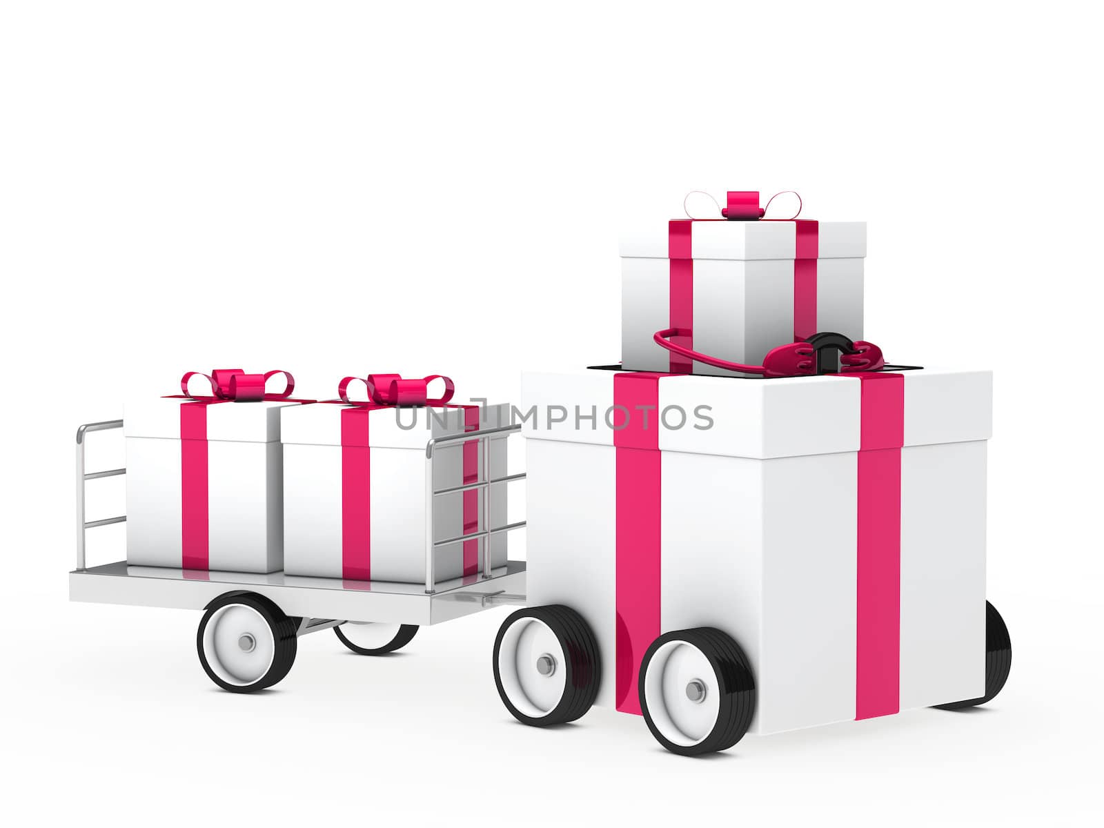 christmas gift box pink white vehicle drive