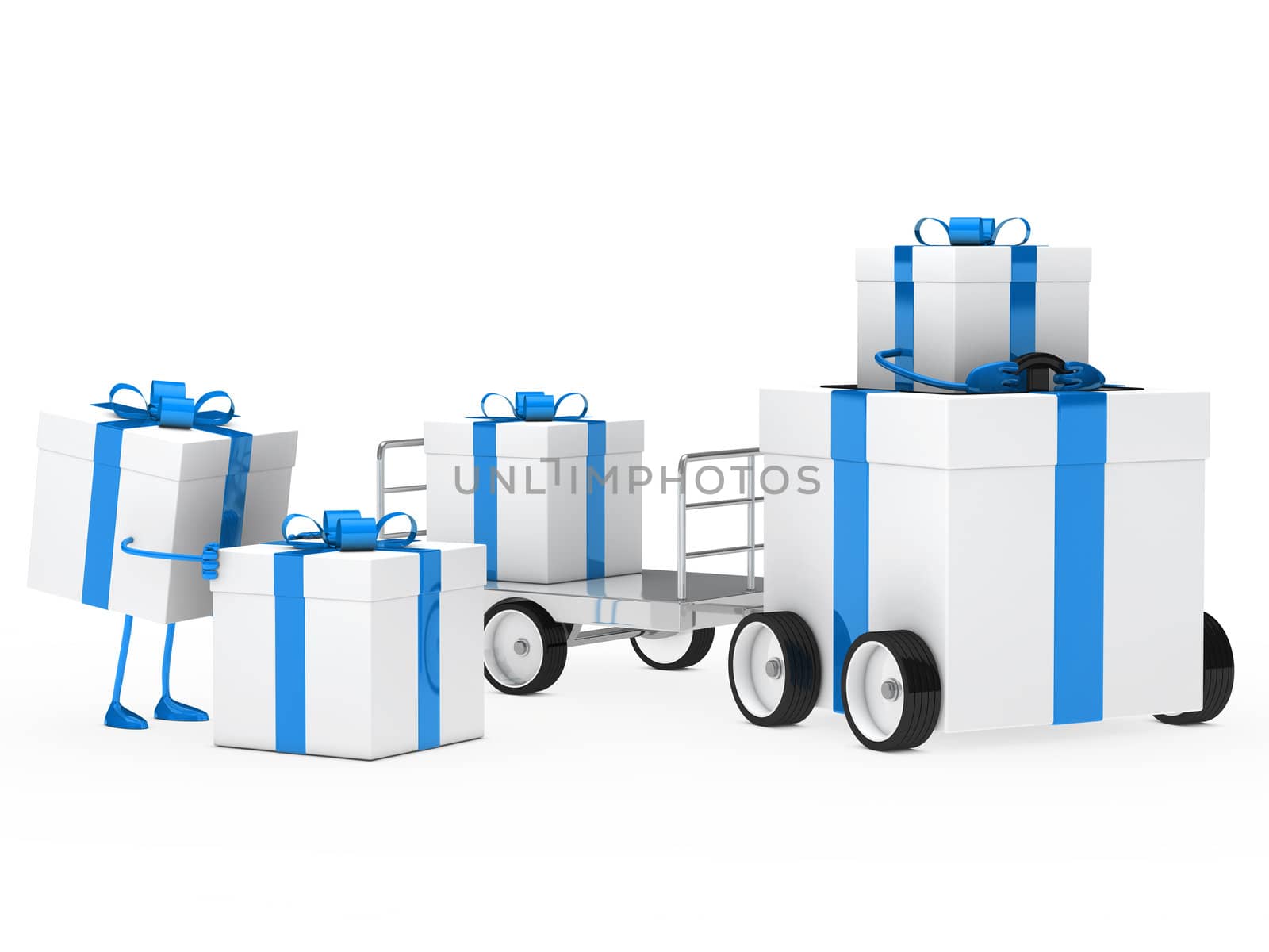 christmas gift box blue white vehicle drive