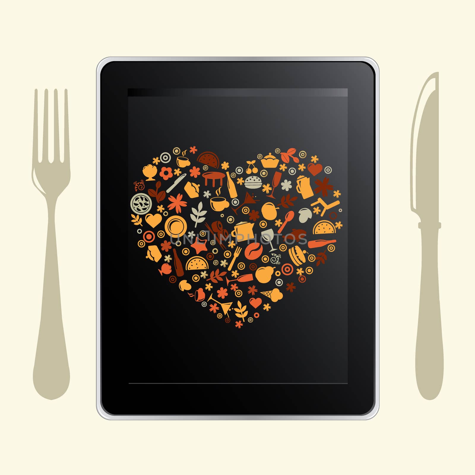 Tablet Computer And Food Icons by adamson