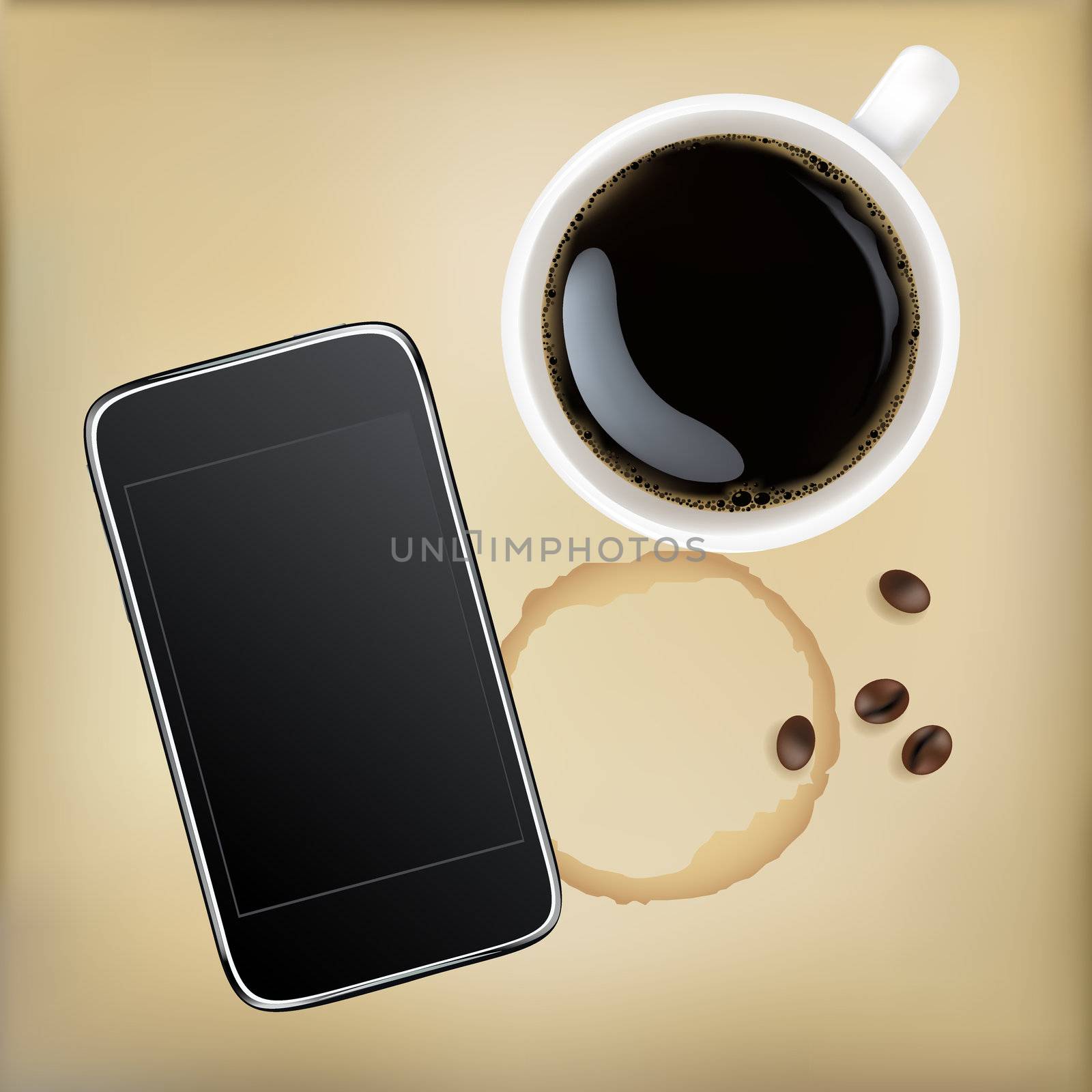 Cup Of Coffee With Mobile Phone, Vector Illustration
