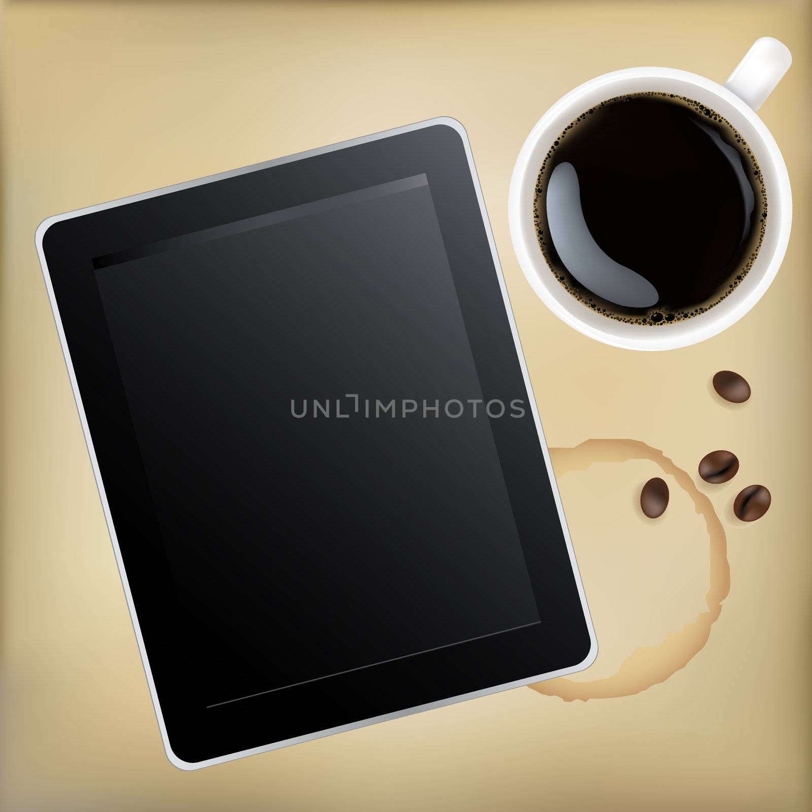 Cup Of Coffee With Tablet Computer, Vector Illustration