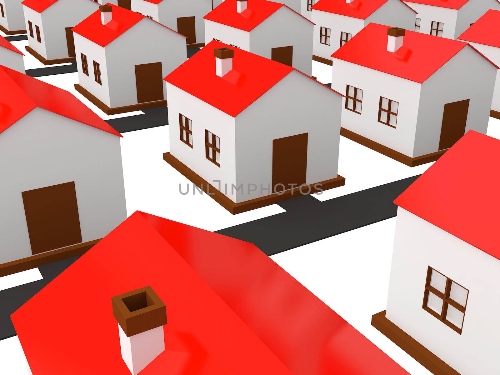 Many small houses on a white background