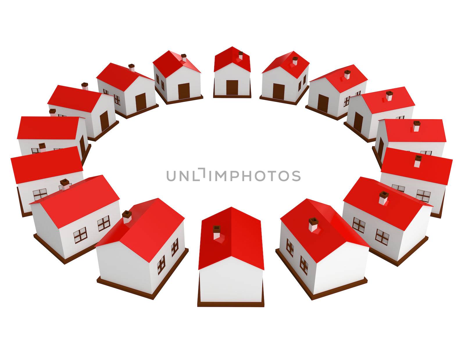 Many small houses on a white background