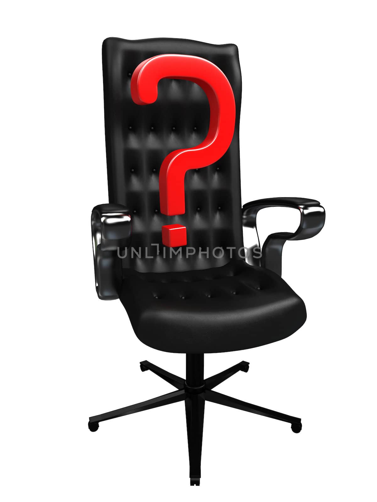 Red question mark on a black chair