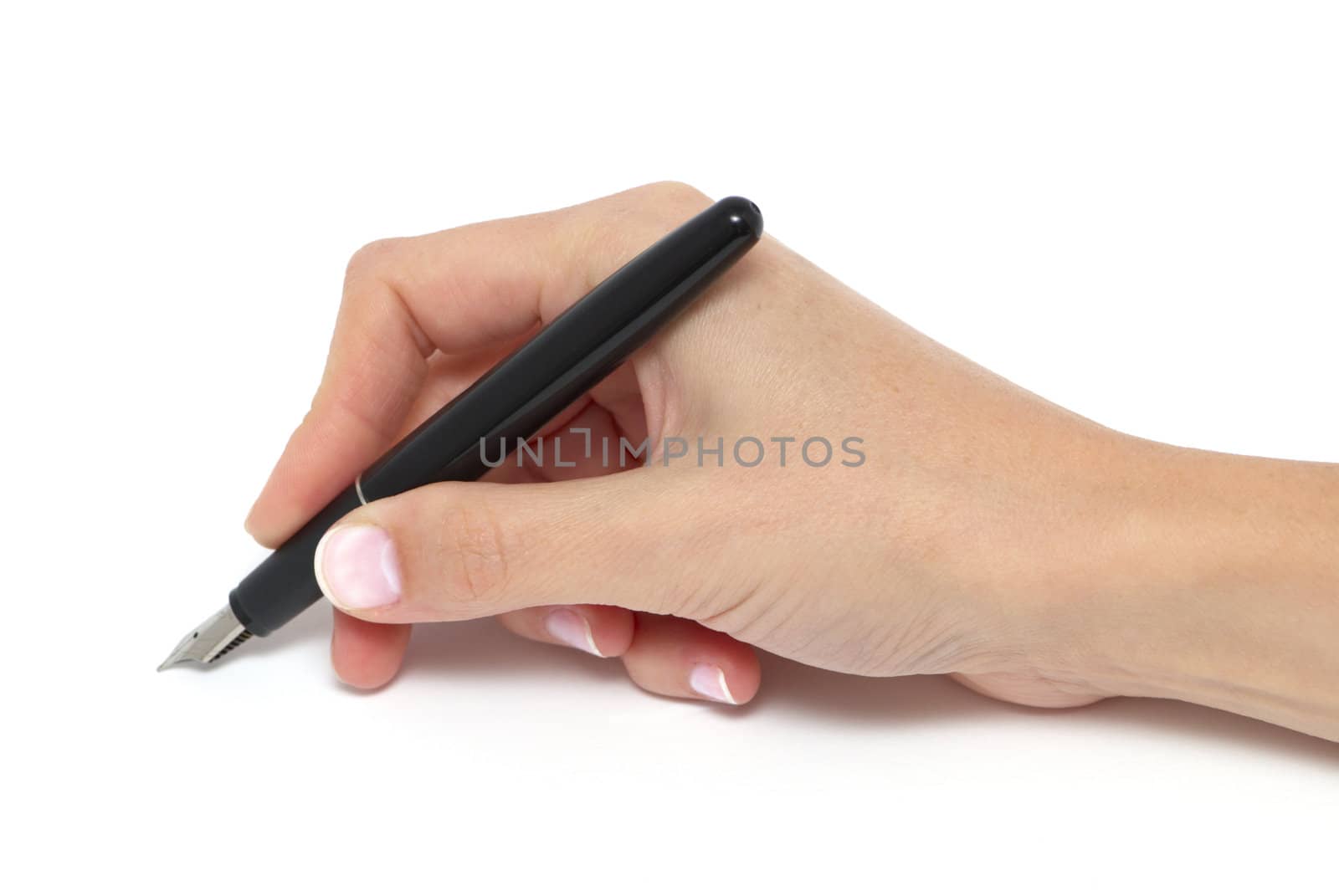 A pen in a hand isolated