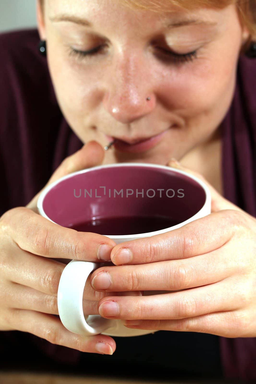 girl is drinking from a cup by Teka77