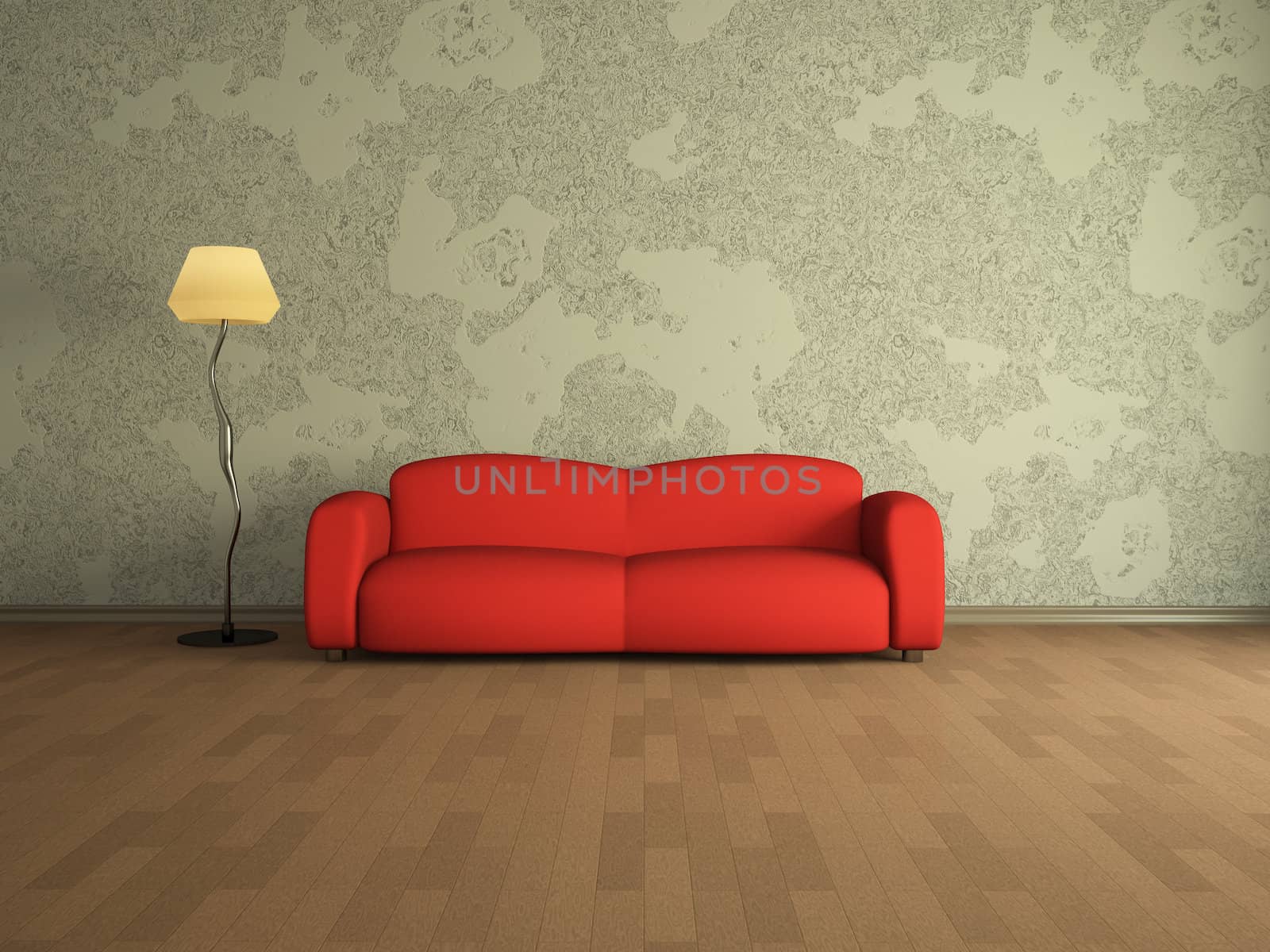 Room interior with a red sofa