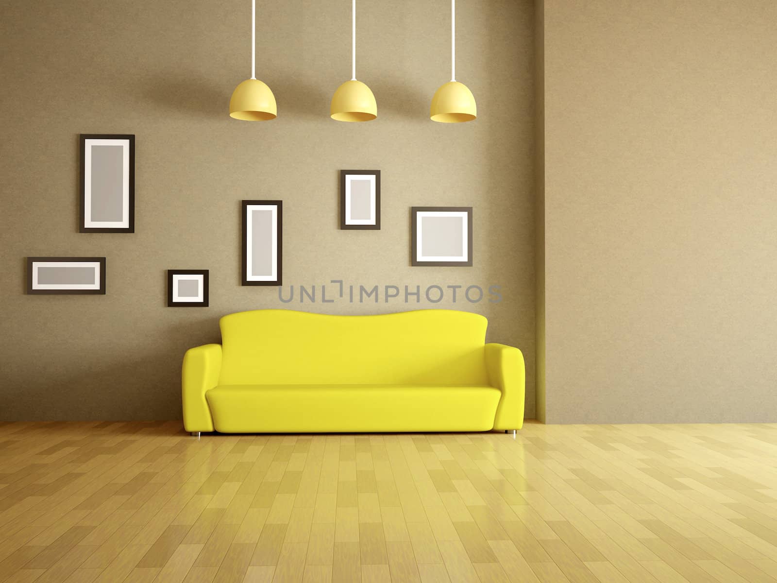 Room interior with a yellow sofa