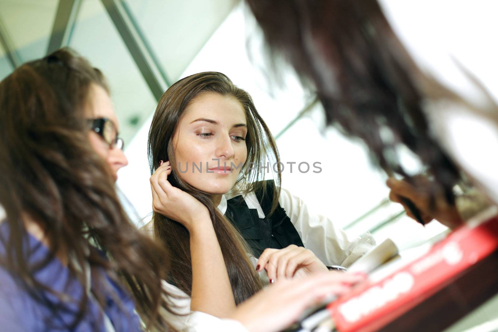 smiling girl thinking on examinination